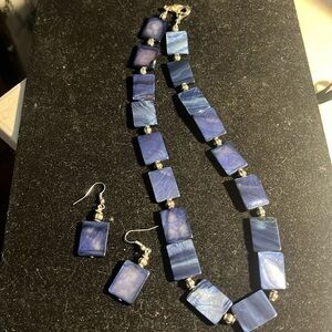 Deep blue shell necklace and earrings